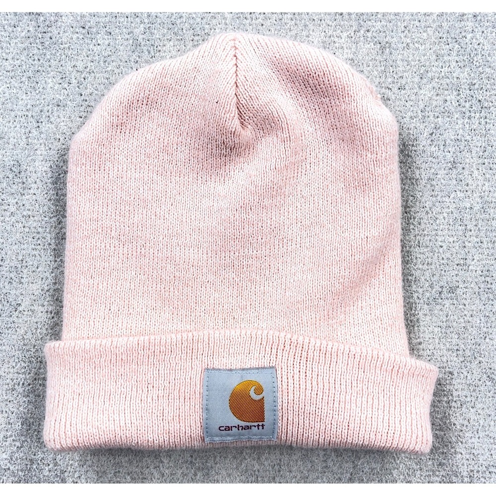 Carhartt Beanie Hat Womens Light Pink Fold Over Skull Cap‎ Patch Acrilic Knit